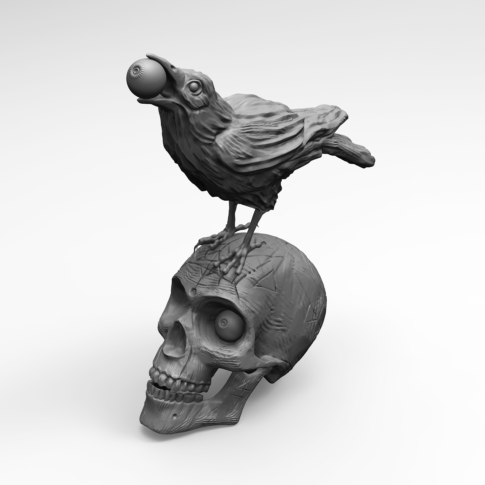 Skull raven sculpture