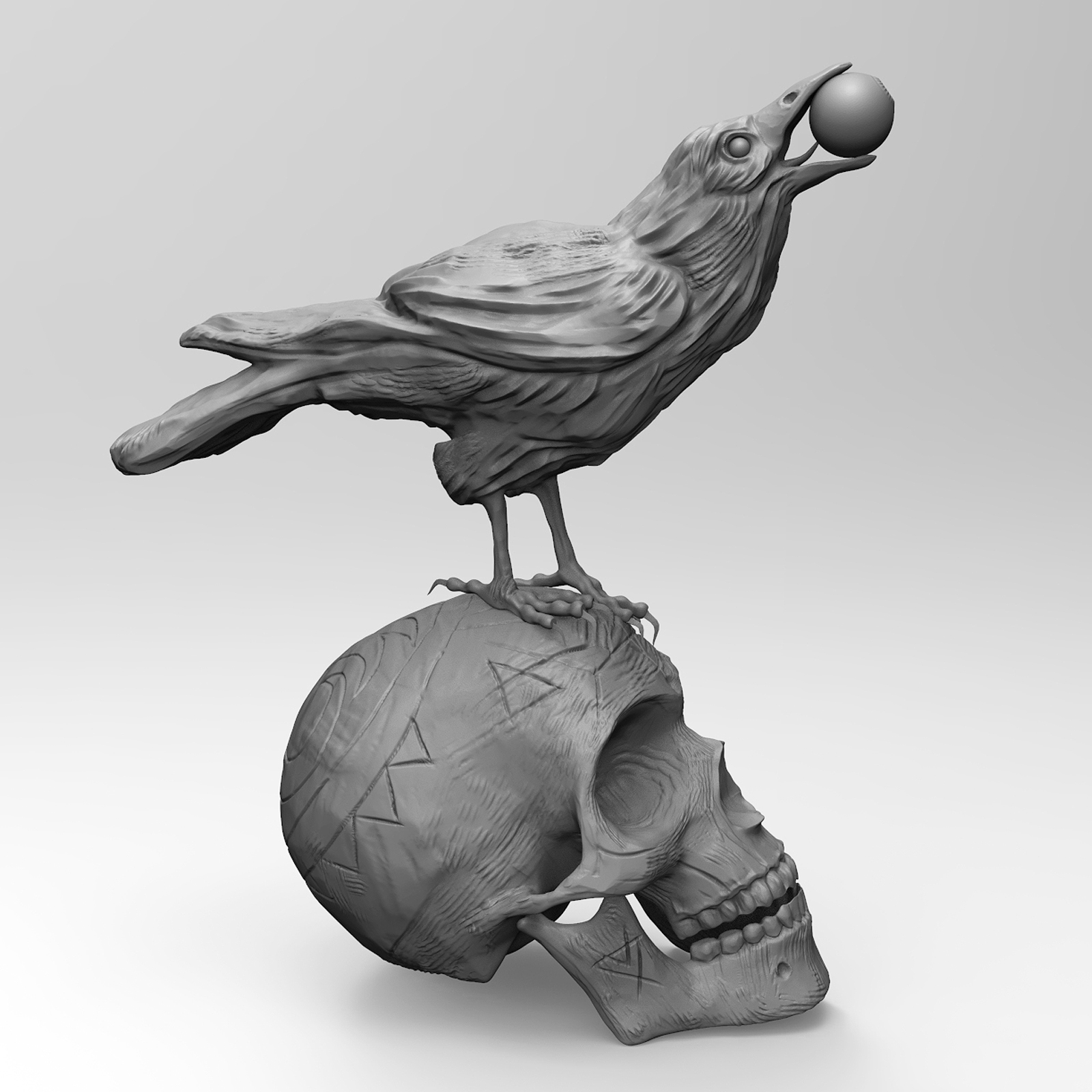 Skull raven sculpture
