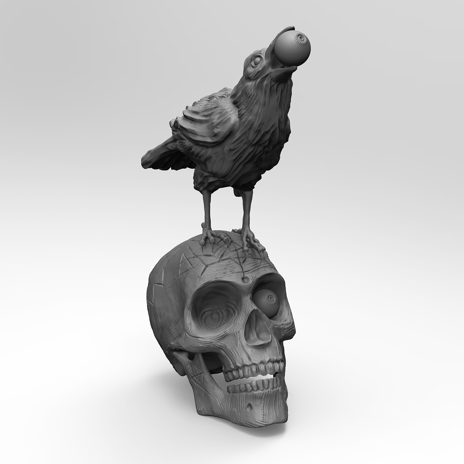 Skull raven sculpture