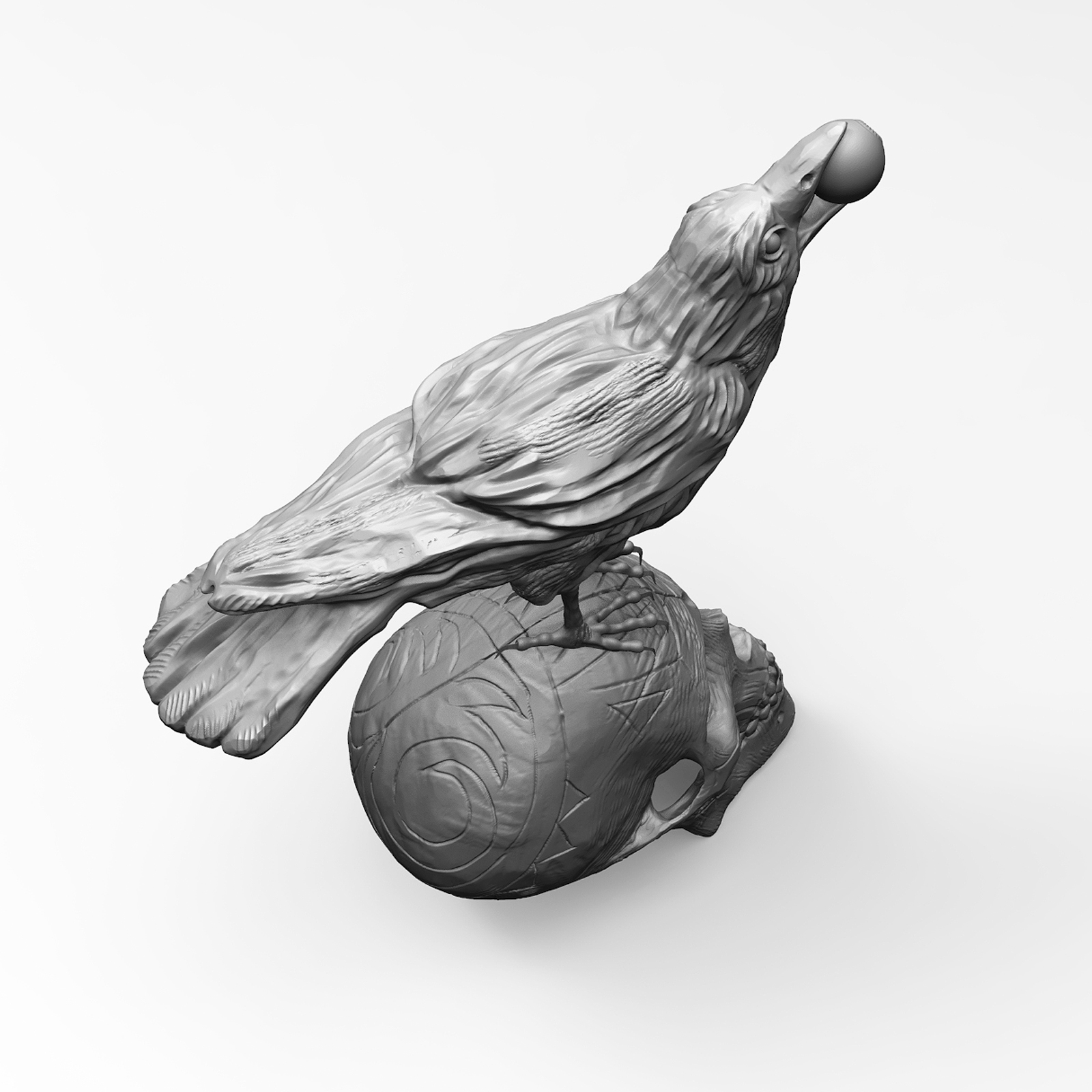 Skull raven sculpture